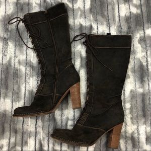 Frye Villager Lace Up Heel Boots Leather